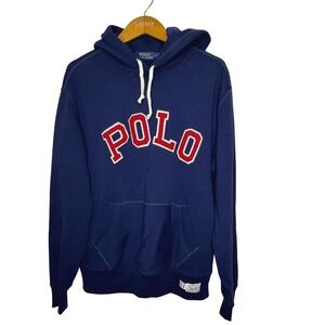 Polo Ralph Lauren Hoodie Mens Medium Blue Cotton Blend Graphic Fleece